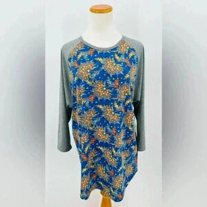 BNWT LuLaRoe Randy Blue and Orange Paisley Tee Shirt, 2XL